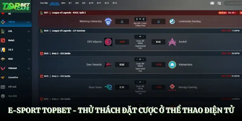 E-Sport Topbet - Thử Thách Đặt Cược Ở Thể Thao Điện Tử